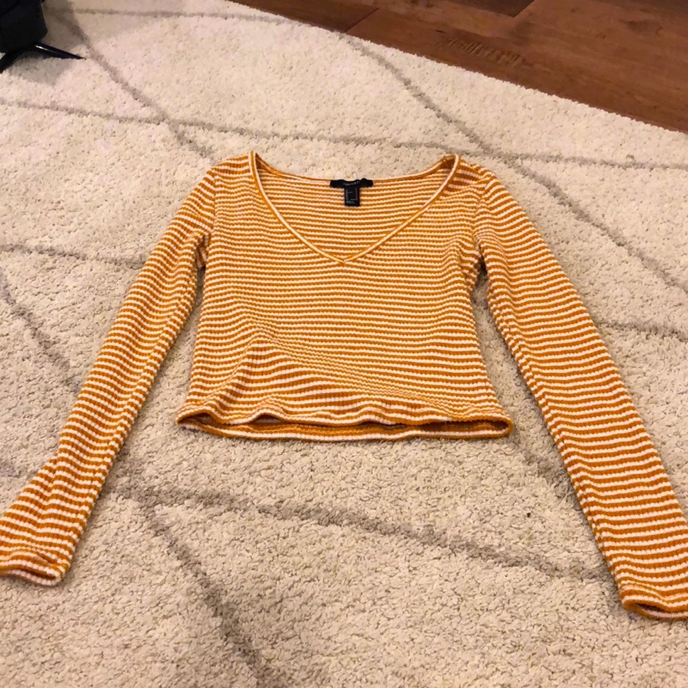 Long sleeve, yellow and white striped top